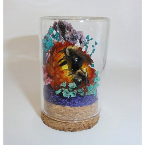 Carpenter Bee on Sunset Flower Oddity jar curiosity Dome insect taxidermy goth - Picture 7 of 16